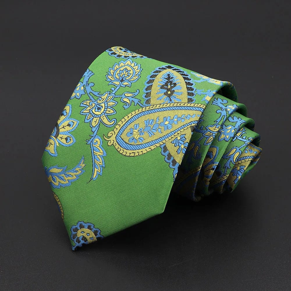 ZONFAZ Green Solid Striped Paisley Flower Necktie