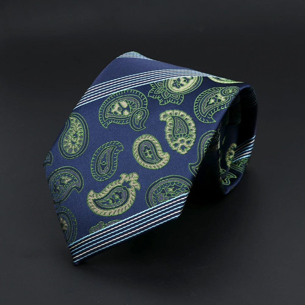 ZONFAZ Green Solid Striped Paisley Flower Necktie