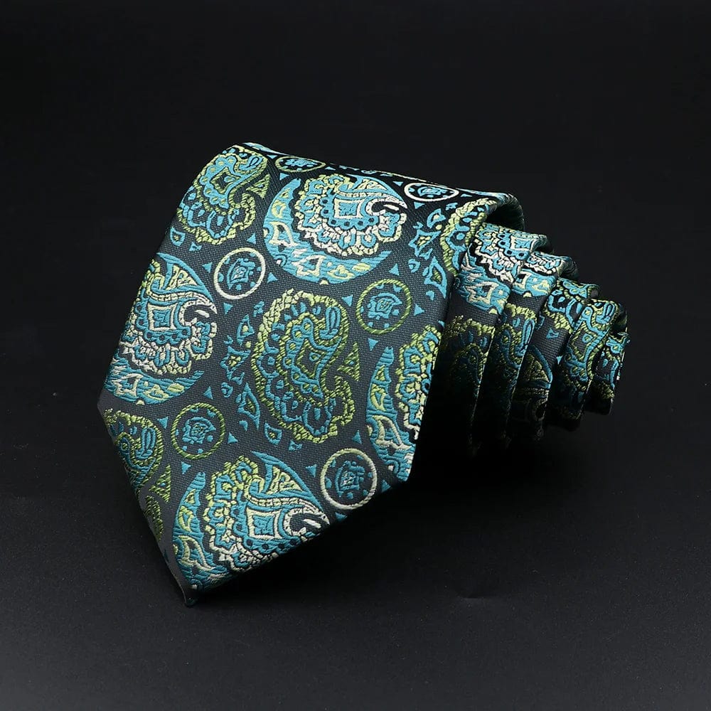 ZONFAZ Green Solid Striped Paisley Flower Necktie