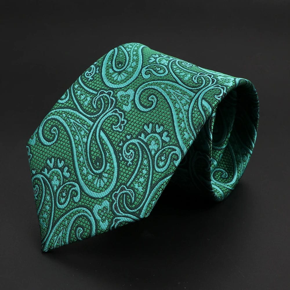 ZONFAZ Green Solid Striped Paisley Flower Necktie