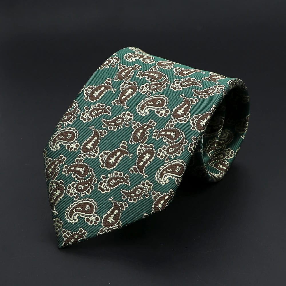 ZONFAZ Green Solid Striped Paisley Flower Necktie