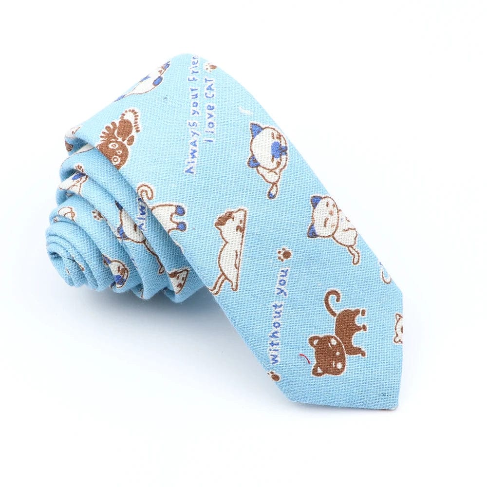 ZONFAZ High Quality Linen Cute Tie For Men Skinny Cartoon Printed Funny Neckties