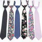 ZONFAZ Kids Cotton Skinny Ties Casual Floral Solid Color Lazy Pre - tied Necktie