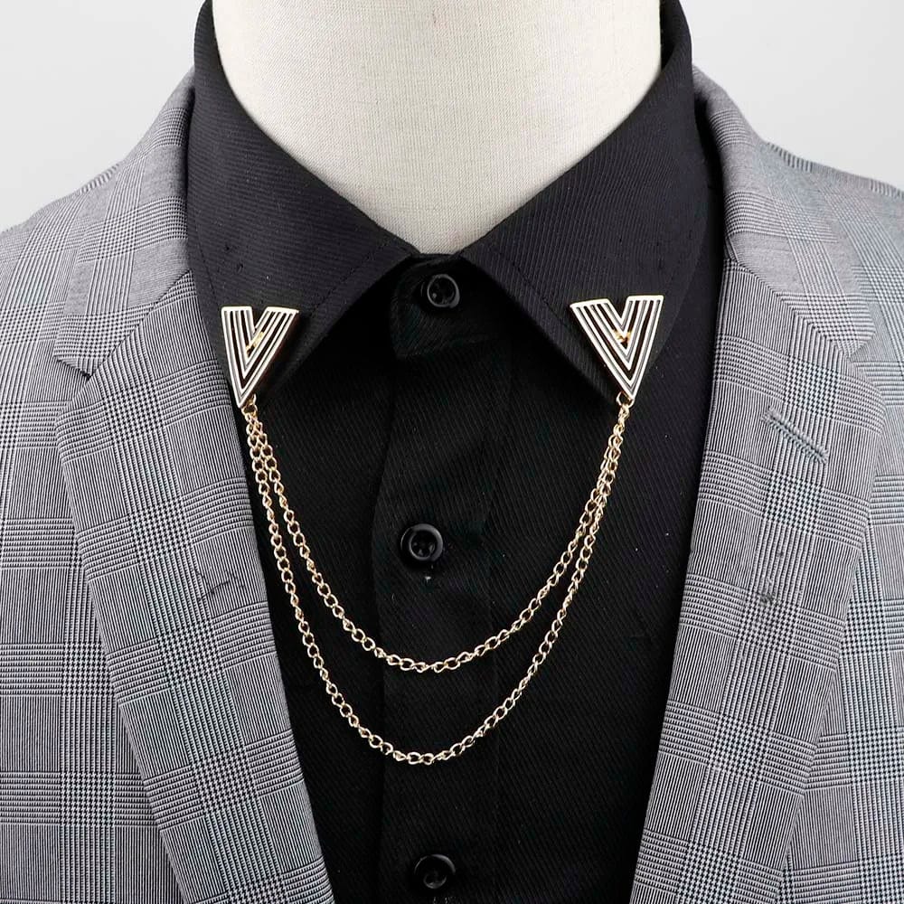 ZONFAZ Men Chain Lapel Pin Suit Shirt Collar Tassel Brooch Pins