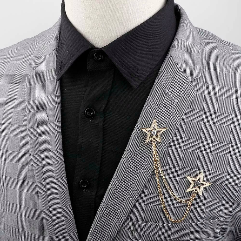 ZONFAZ Men Chain Lapel Pin Suit Shirt Collar Tassel Brooch Pins