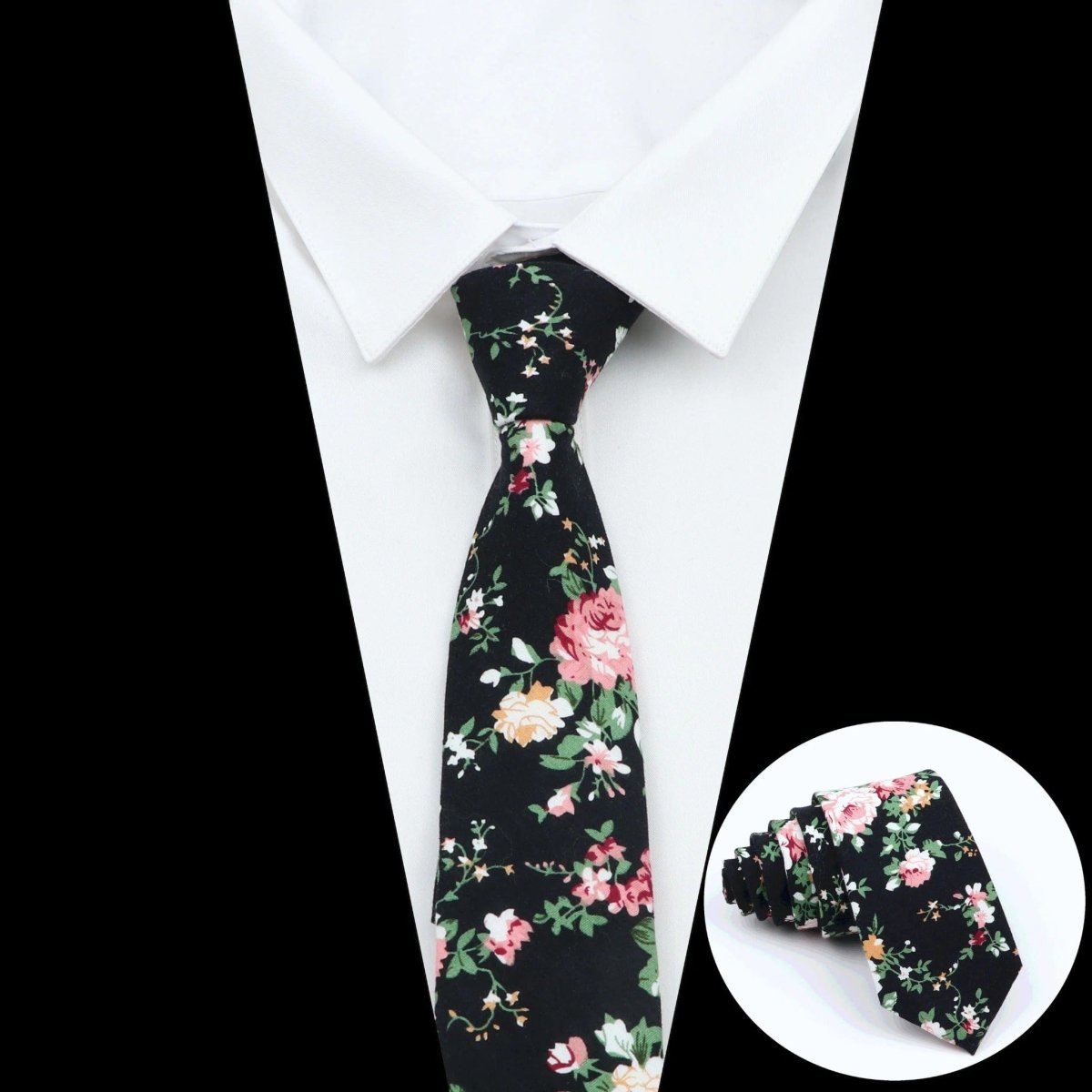 ZONFAZ Men's Cotton Floral Necktie Skinny Flower Ties