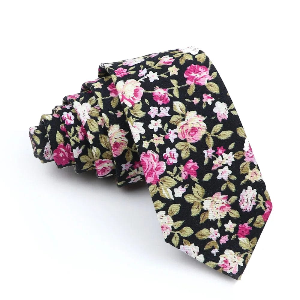 ZONFAZ Men's Cotton Floral Necktie Skinny Flower Ties