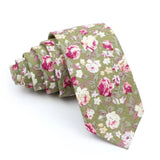 ZONFAZ Men's Cotton Floral Necktie Skinny Flower Ties