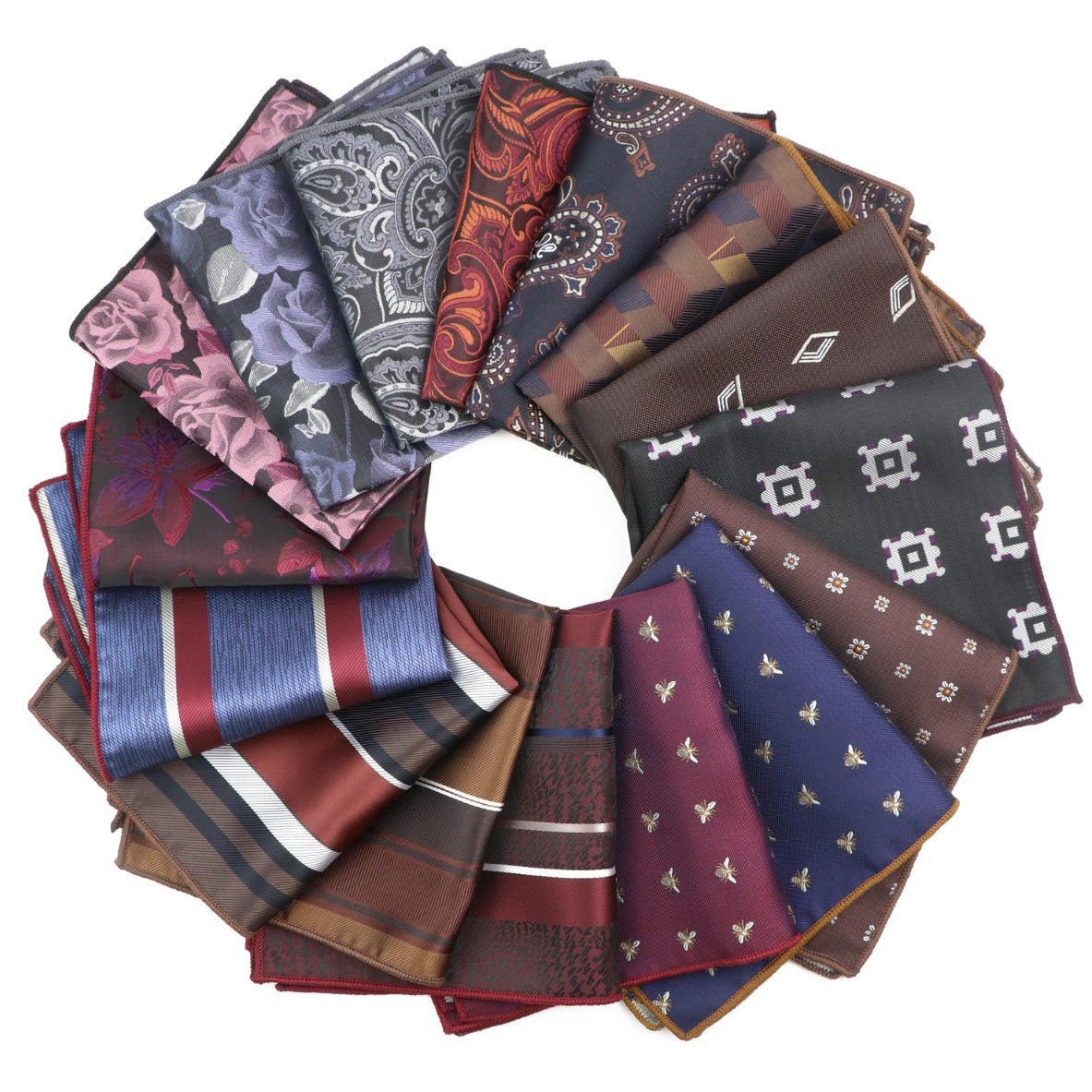 ZONFAZ Men's Polyester Hankerchief Retro Floral Striped Pocket Square For Wedding Party