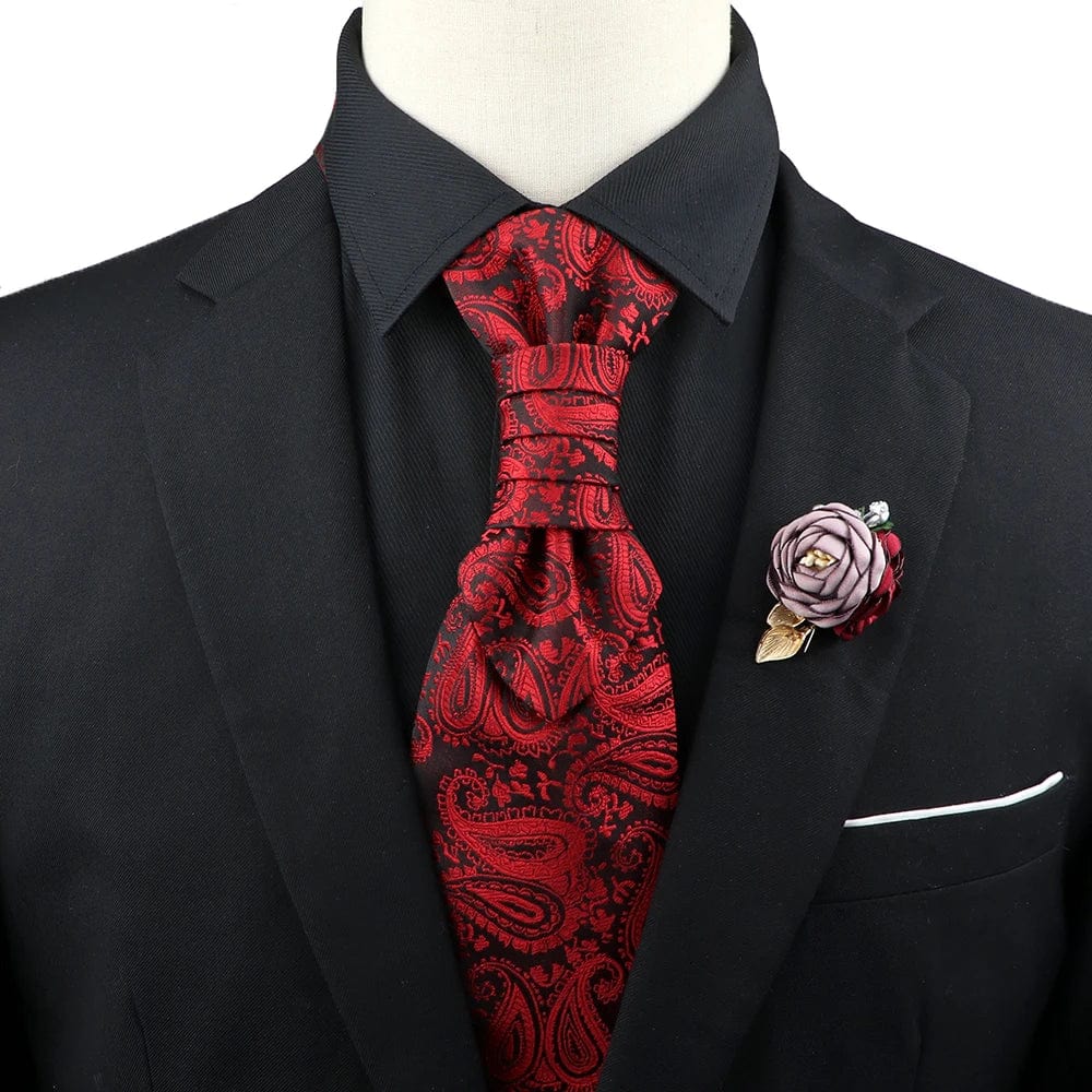 ZONFAZ Men's Premium Paisley Ascot Brooch Set Luxury Classic Suit Tuxedo Tie Set