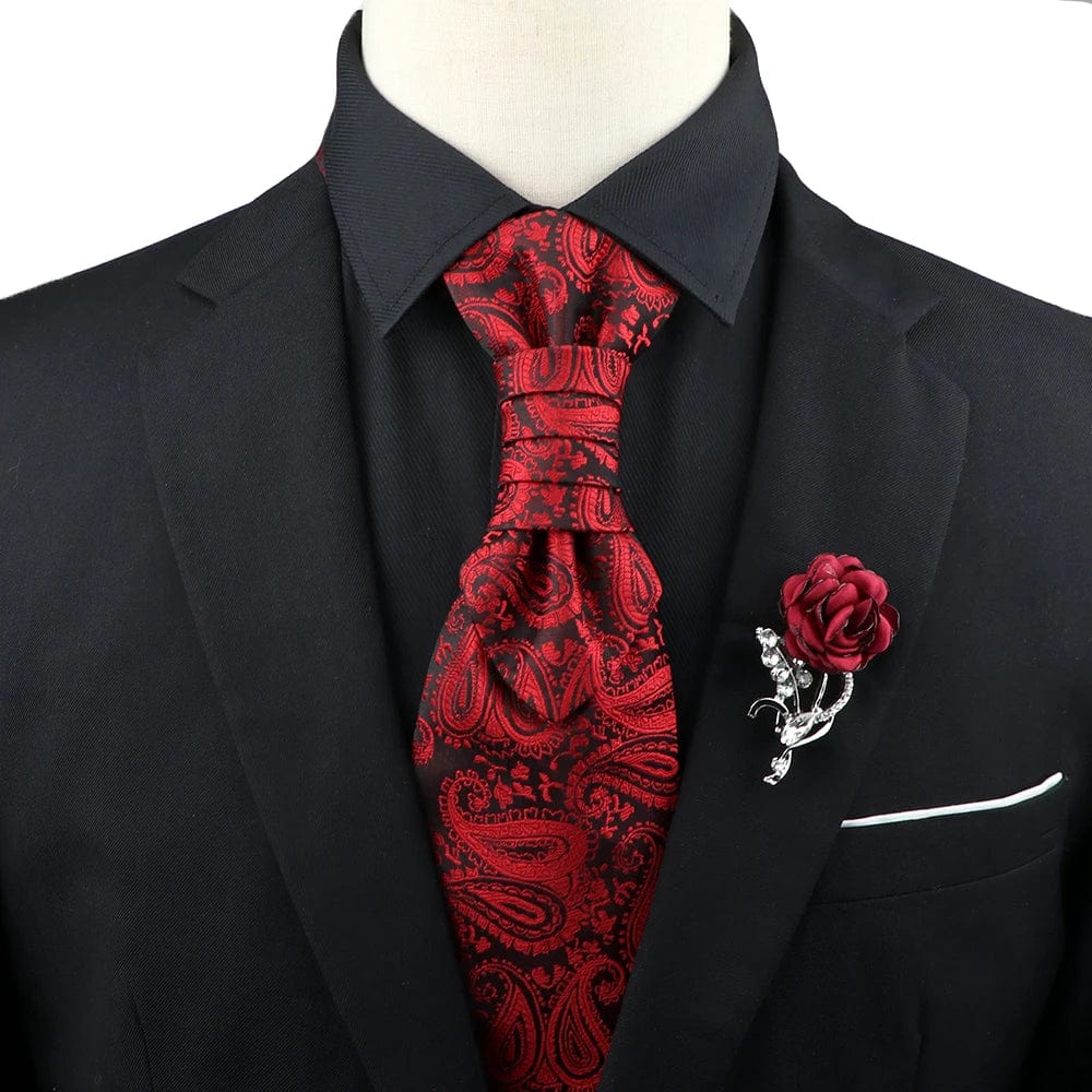 ZONFAZ Men's Premium Paisley Ascot Brooch Set Luxury Classic Suit Tuxedo Tie Set