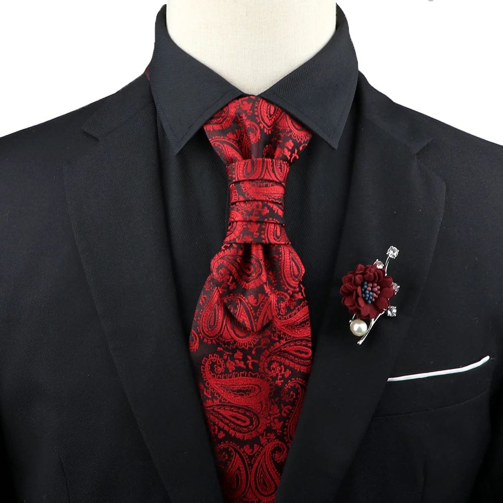 ZONFAZ Men's Premium Paisley Ascot Brooch Set Luxury Classic Suit Tuxedo Tie Set