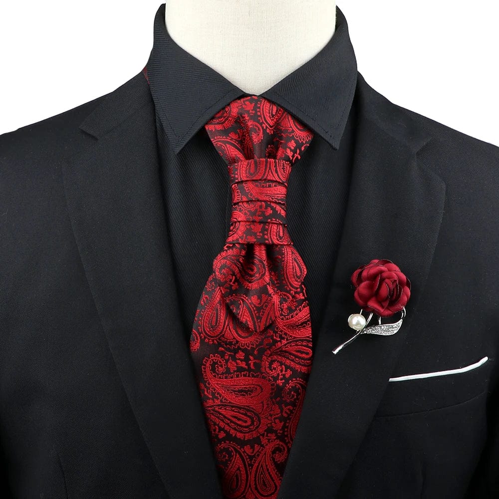 ZONFAZ Men's Premium Paisley Ascot Brooch Set Luxury Classic Suit Tuxedo Tie Set