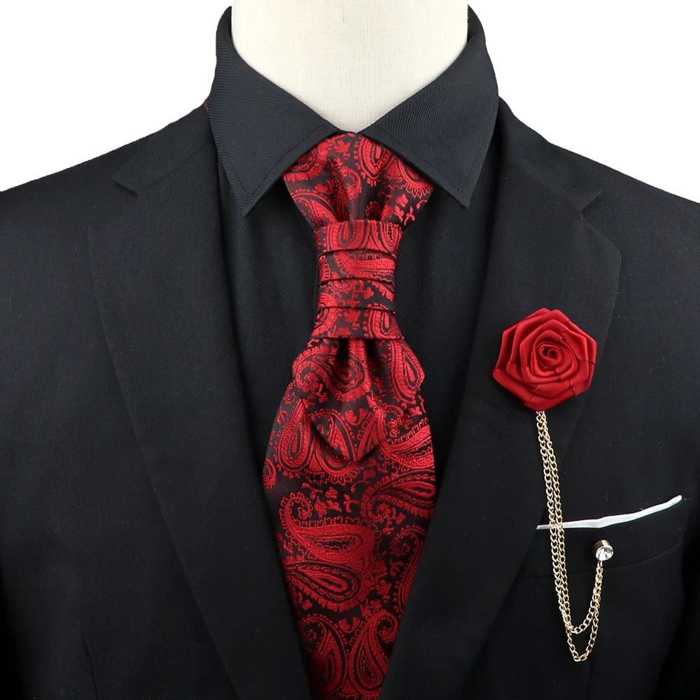 ZONFAZ Men's Premium Paisley Ascot Brooch Set Luxury Classic Suit Tuxedo Tie Set