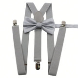 ZONFAZ Men's Solid Adjustable Suspender Bow Tie Set