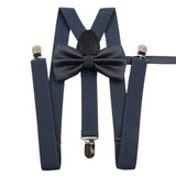 ZONFAZ Men's Solid Adjustable Suspender Bow Tie Set