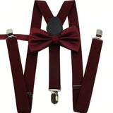 ZONFAZ Men's Solid Adjustable Suspender Bow Tie Set