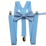 ZONFAZ Men's Solid Adjustable Suspender Bow Tie Set