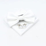 ZONFAZ Mens Solid Color Silk Bowtie Pocket Square Cufflinks Set