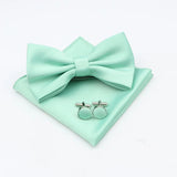 ZONFAZ Mens Solid Color Silk Bowtie Pocket Square Cufflinks Set