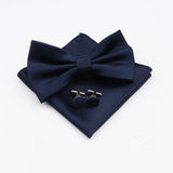 ZONFAZ Mens Solid Color Silk Bowtie Pocket Square Cufflinks Set