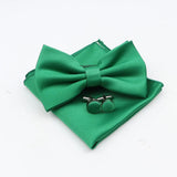 ZONFAZ Mens Solid Color Silk Bowtie Pocket Square Cufflinks Set