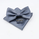 ZONFAZ Mens Solid Color Silk Bowtie Pocket Square Cufflinks Set