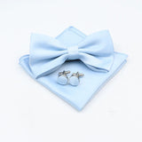 ZONFAZ Mens Solid Color Silk Bowtie Pocket Square Cufflinks Set