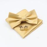 ZONFAZ Mens Solid Color Silk Bowtie Pocket Square Cufflinks Set