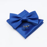 ZONFAZ Mens Solid Color Silk Bowtie Pocket Square Cufflinks Set