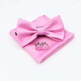 ZONFAZ Mens Solid Color Silk Bowtie Pocket Square Cufflinks Set