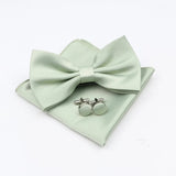 ZONFAZ Mens Solid Color Silk Bowtie Pocket Square Cufflinks Set