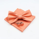 ZONFAZ Mens Solid Color Silk Bowtie Pocket Square Cufflinks Set