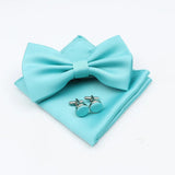 ZONFAZ Mens Solid Color Silk Bowtie Pocket Square Cufflinks Set