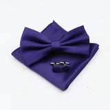 ZONFAZ Mens Solid Color Silk Bowtie Pocket Square Cufflinks Set