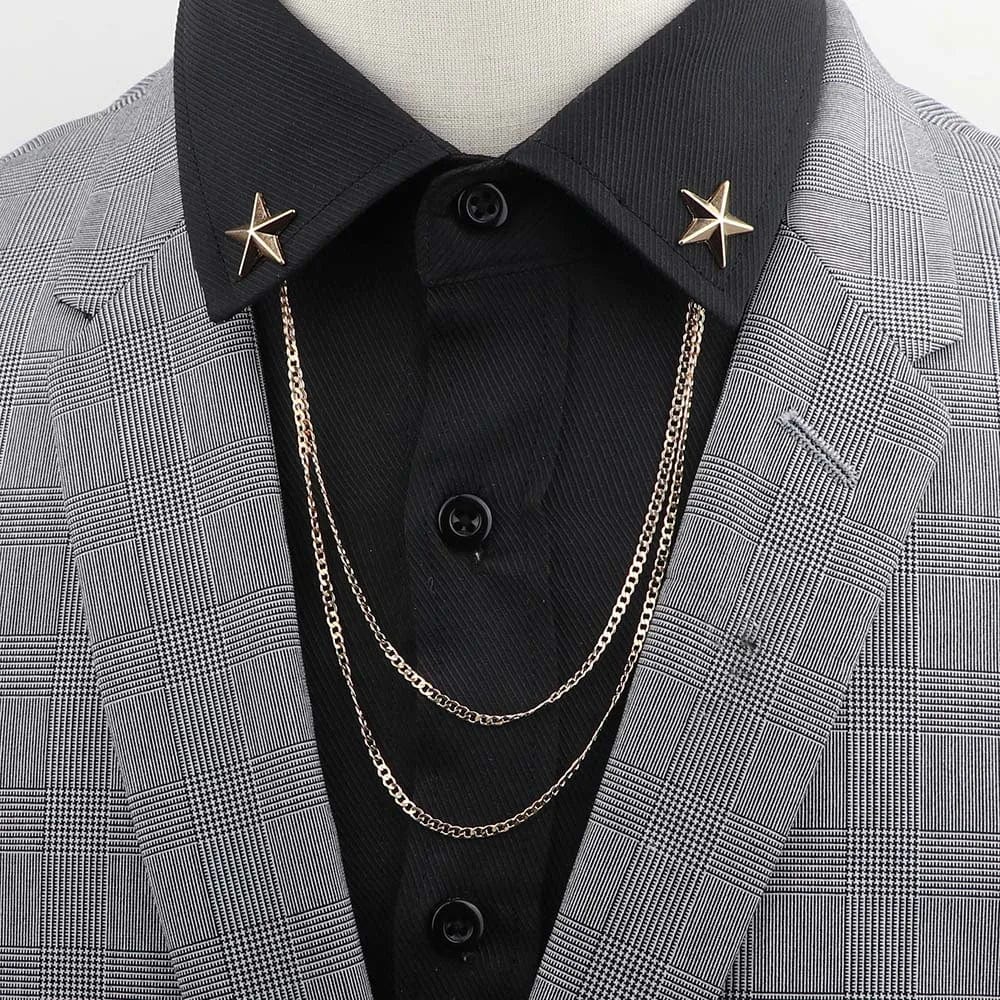 ZONFAZ Men's Suit Shirt Collar Tassel Chain Lapel Pin Brooches