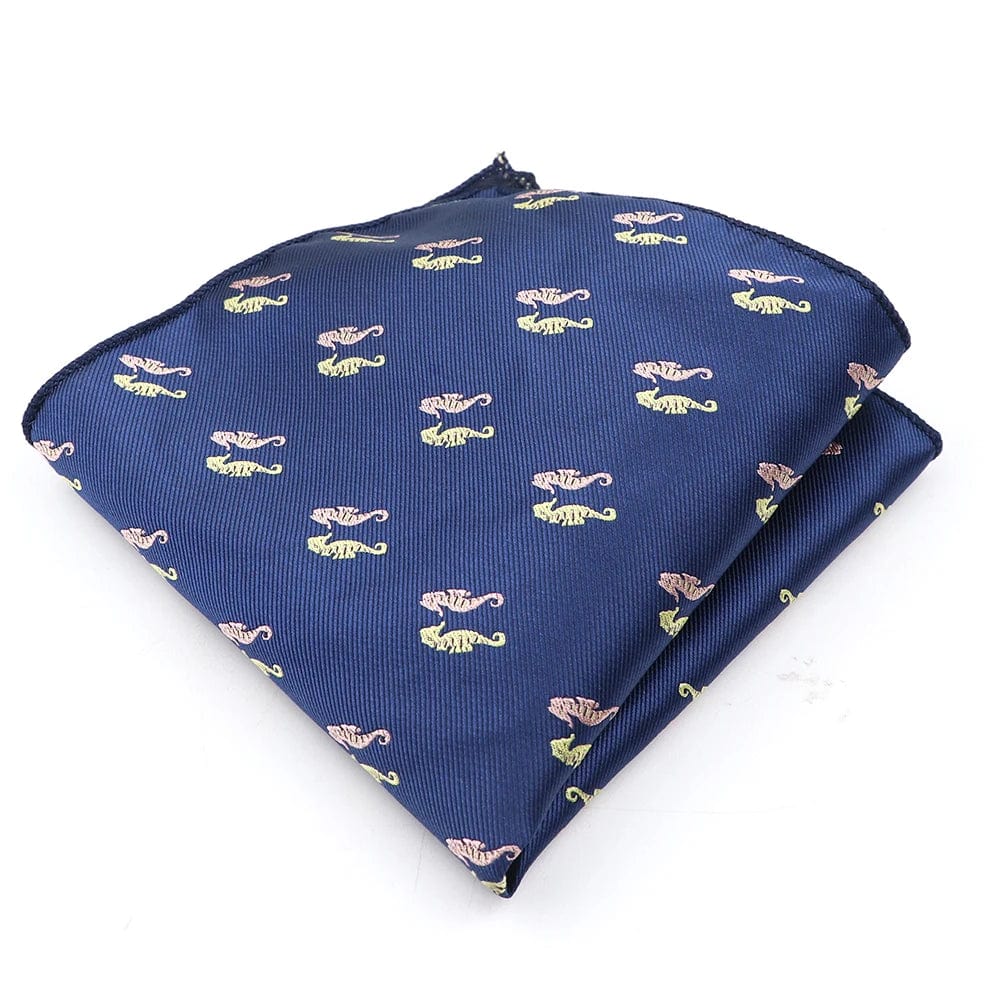 ZONFAZ Navy Blue Classic Cartoon Animals Silk Handkerchief