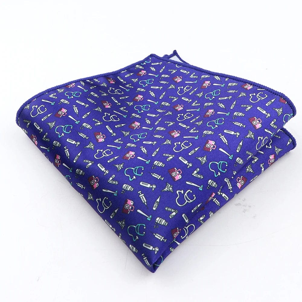 ZONFAZ Navy Blue Classic Cartoon Animals Silk Handkerchief