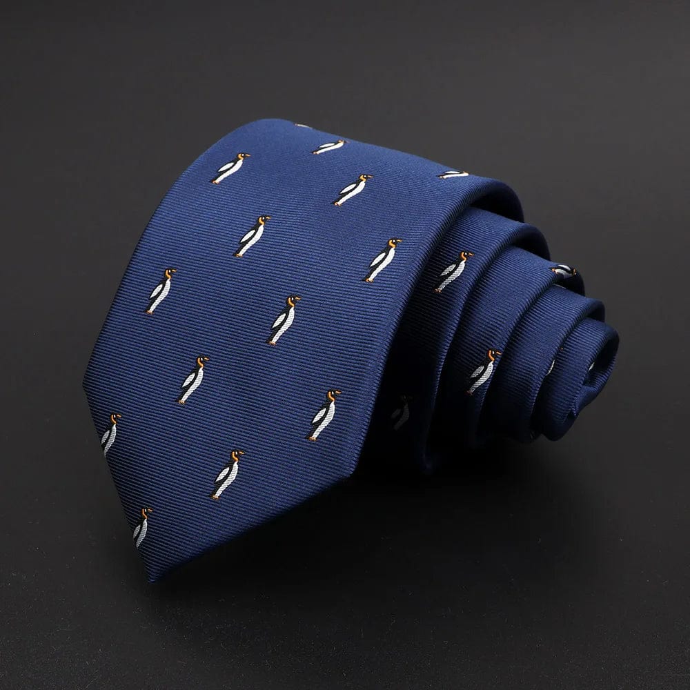 ZONFAZ Navy Blue Classic Cartoon Animals Silk Ties