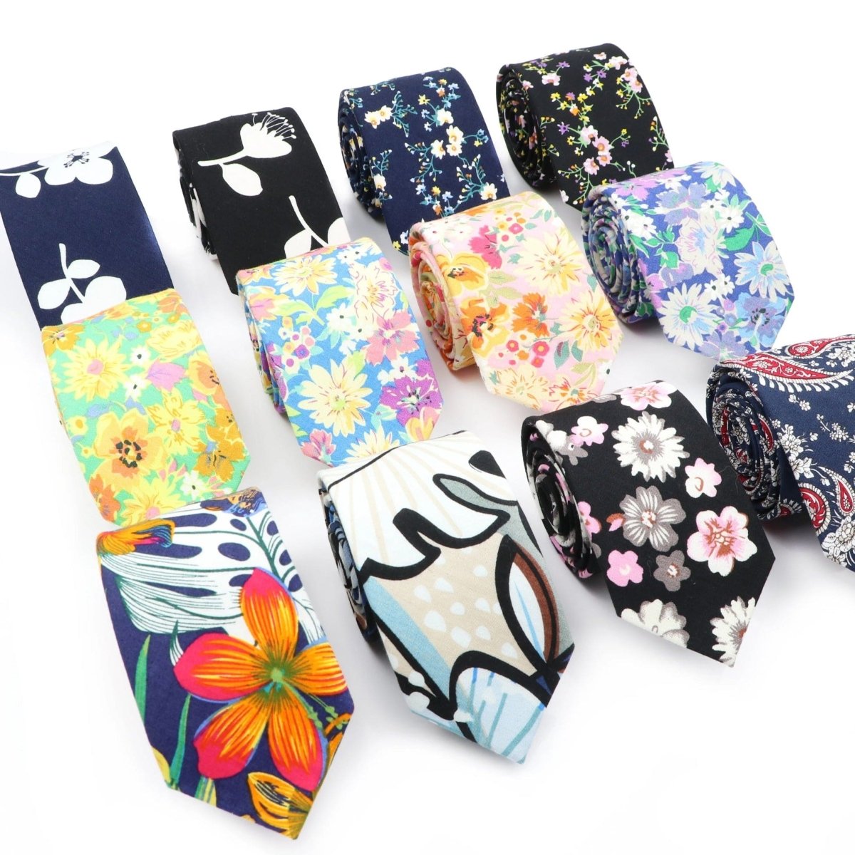 ZONFAZ New Floral Ties For Men Women Skinny Cotton Necktie