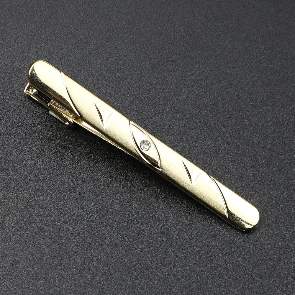 ZONFAZ Golden Tie Clips Men's Metal Necktie Bar Classical Crystal Dress Shirts Tie Pin For Wedding Ceremony