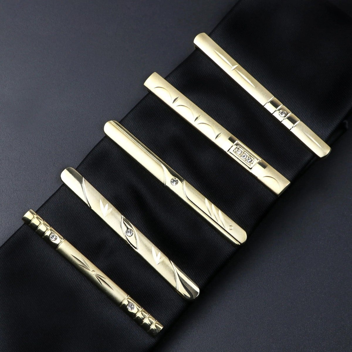 ZONFAZ Golden Tie Clips Men's Metal Necktie Bar Classical Crystal Dress Shirts Tie Pin For Wedding Ceremony