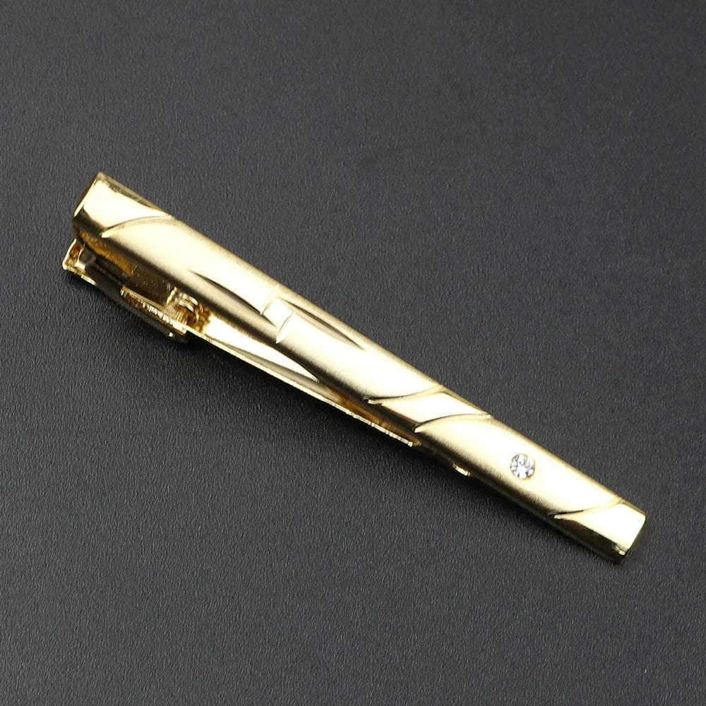 ZONFAZ Golden Tie Clips Men's Metal Necktie Bar Classical Crystal Dress Shirts Tie Pin For Wedding Ceremony