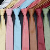 ZONFAZ PU Leather Solid Color Skinny Ties 5.5cm Width