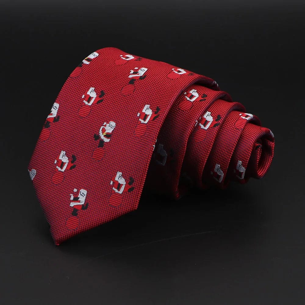 ZONFAZ Red Blue Christmas Ties Xmas Tree Santa Claus Snowflake Slim Necktie For Festival