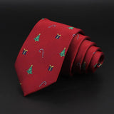 ZONFAZ Red Blue Christmas Ties Xmas Tree Santa Claus Snowflake Slim Necktie For Festival