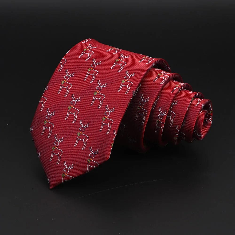 ZONFAZ Red Blue Christmas Ties Xmas Tree Santa Claus Snowflake Slim Necktie For Festival