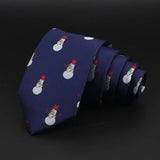 ZONFAZ Red Blue Christmas Ties Xmas Tree Santa Claus Snowflake Slim Necktie For Festival