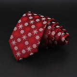 ZONFAZ Red Blue Christmas Ties Xmas Tree Santa Claus Snowflake Slim Necktie For Festival