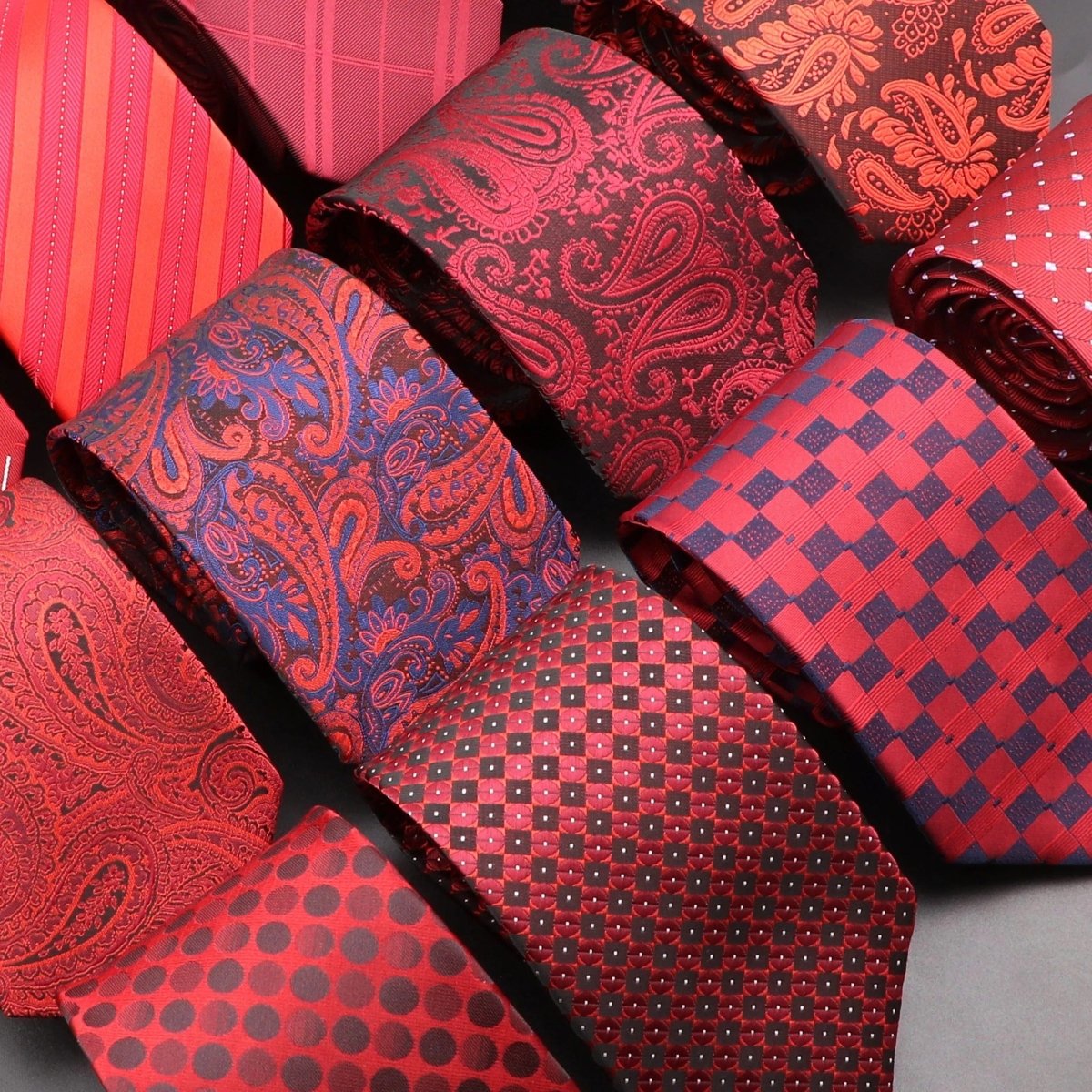 ZONFAZ Red Solid Striped Paisley Flower Ties